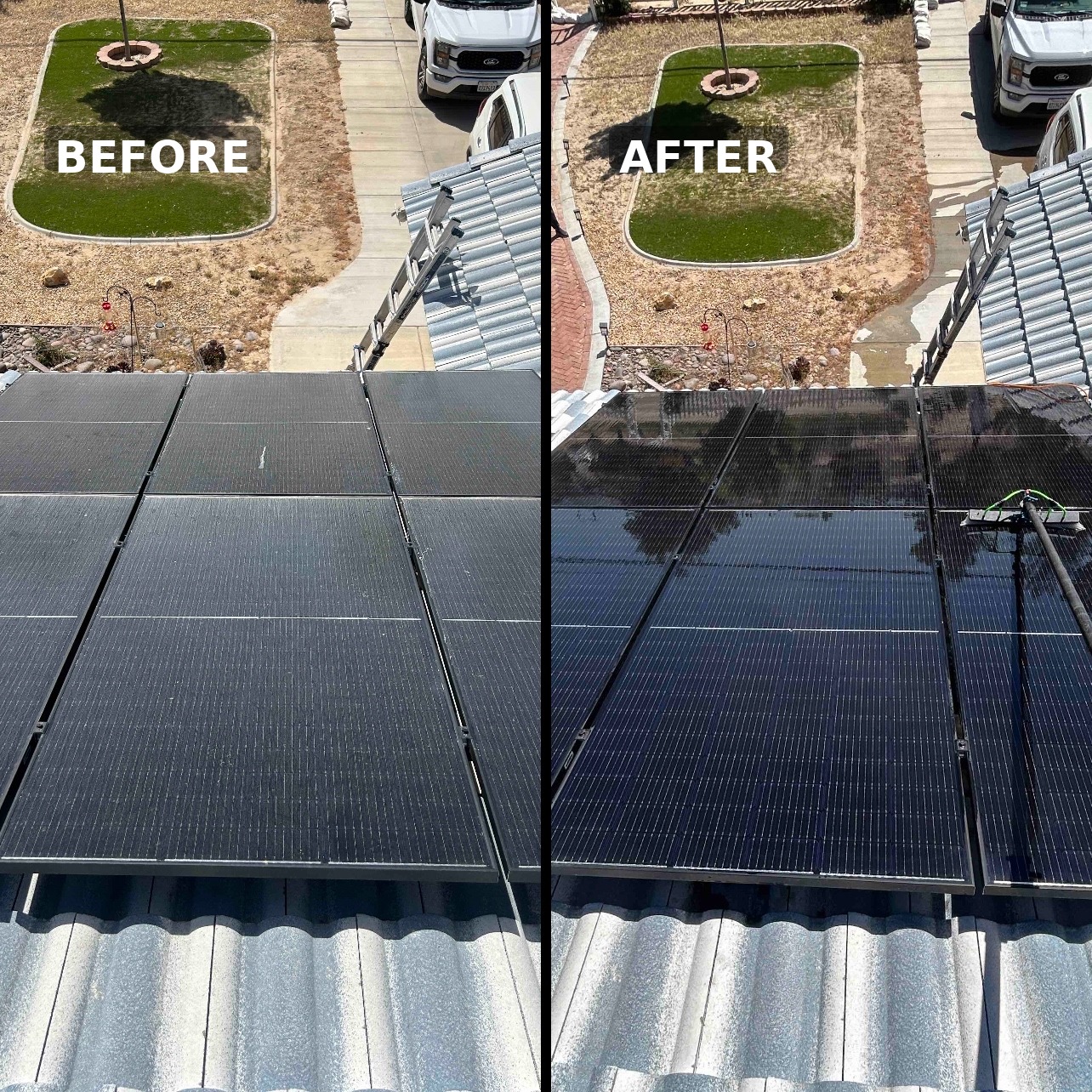 Before and after solar panel cleaning results